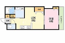 香里さくらハイツ1 1LDKの間取図画像