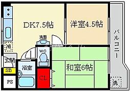 グランドハイツ2号館 2DKの間取図画像