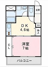 WellsHall 1DKの間取図画像