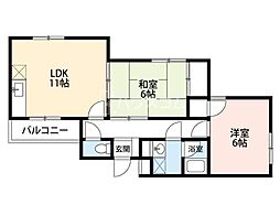 カルチェ・ダムールDブロック 2LDKの間取図画像