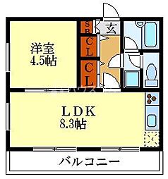 清水マンション3 1LDKの間取図画像