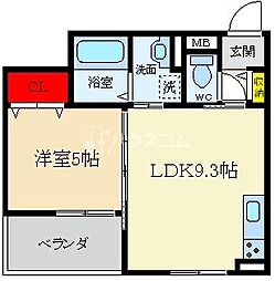 クリオーレ萱島東 1LDKの間取図画像
