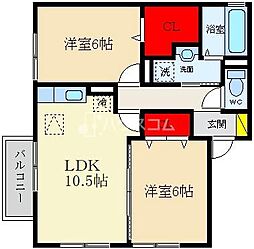 エスポワール東寝屋川A 2LDKの間取図画像