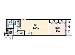 ハルミール忍ケ丘 1LDKの間取図画像