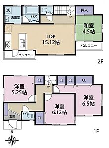 間取り：南向き陽当たり良好 天井高のある2階リビング開放感ある4ＬＤＫ