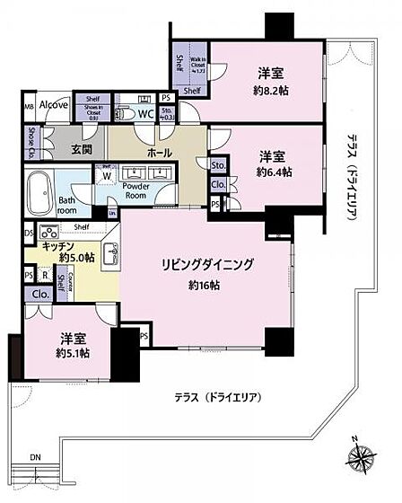 角住戸の使いやすい間取です
