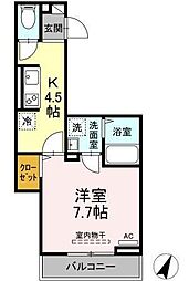 ラリュール赤塚 II 2階1Kの間取り