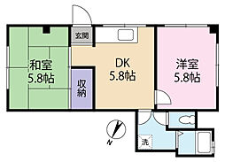 青葉ハイツ 1階2DKの間取り