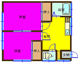 秋元荘B 2Kの間取図画像