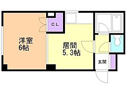 Uハウス北26条 1DKの間取図画像