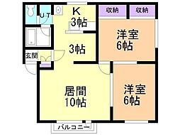 サンビレッジホワイト1 2LDKの間取図画像