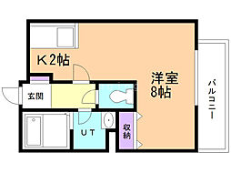 ラウルあいの里 1Kの間取図画像