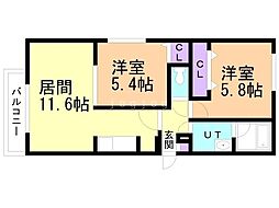 オルセー北17条 2LDKの間取図画像