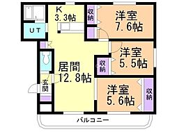 バーリントンコート1 3LDKの間取図画像
