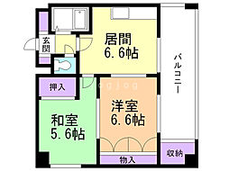 プレサント北35条 2DKの間取図画像