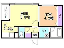 アネトス二番館 1LDKの間取図画像