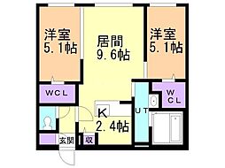 DIORERESIDENCESAPPORO 2LDKの間取図画像