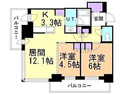 ザ・札幌タワーズウエストタワー 2LDKの間取図画像