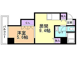 ブルースカイ北20 1DKの間取図画像