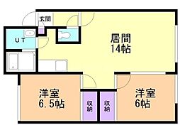 グリシーヌ・エス 2LDKの間取図画像