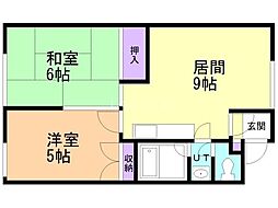 美和ハイツ 2LDKの間取図画像