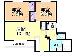ソレアード北15条 2LDKの間取図画像
