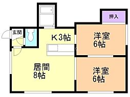 キャピタル花川3 2LDKの間取図画像