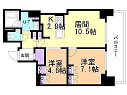 ザ・札幌タワーズウエストタワー 2LDKの間取図画像