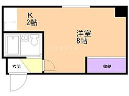 グリーンハイム 4階1Kの間取り
