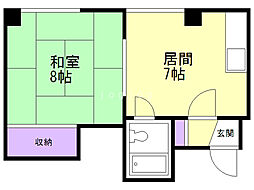 ユーハイム北24条 1DKの間取図画像