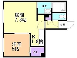 札幌市営南北線 北18条駅 徒歩1分の賃貸マンション 1階1LDKの間取り