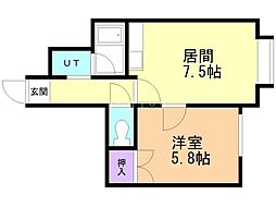 ローズヴィラ新川 1DKの間取図画像