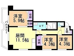 パシフィック北大前 8階3LDKの間取り