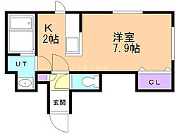マンダリン北7条 2階1Kの間取り