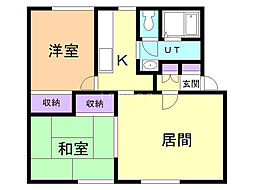 グレース第2 2LDKの間取図画像