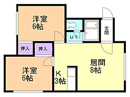ノース丘珠 2LDKの間取図画像