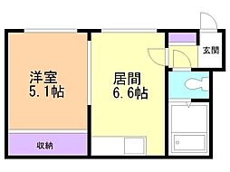 北星ハイツA 1DKの間取図画像