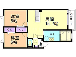 プルミエコート 2LDKの間取図画像