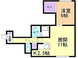 ｂｌａｎｃ　本町 2階1LDKの間取り