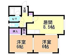 田面ハイツ 2DKの間取図画像