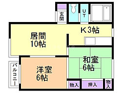 グリーンパークヴィレッジB 2LDKの間取図画像