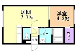 札幌市営東豊線 元町駅 徒歩10分の賃貸マンション 4階1DKの間取り