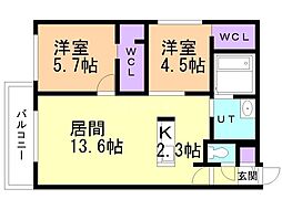 soleil元町 2LDKの間取図画像