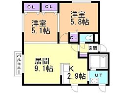 ルミエールライト 2LDKの間取図画像