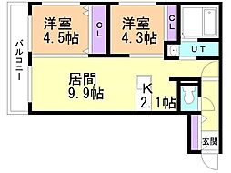 porteーbonheur N13(ポルトボヌールN13) 2LDKの間取図画像
