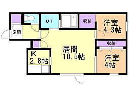 プログレス東区役所前 2LDKの間取図画像