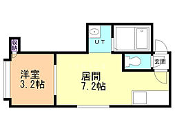 ボヌールN16 1DKの間取図画像