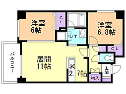 コモドN1 2LDKの間取図画像
