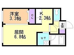 コンフォート・オスト9 1LDKの間取図画像