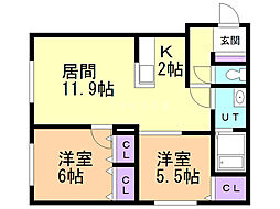レーヴ413 2LDKの間取図画像